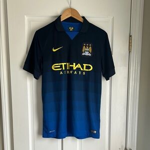 Nike Manchester City Navy and Yellow Jersey Men’s Medium 2014